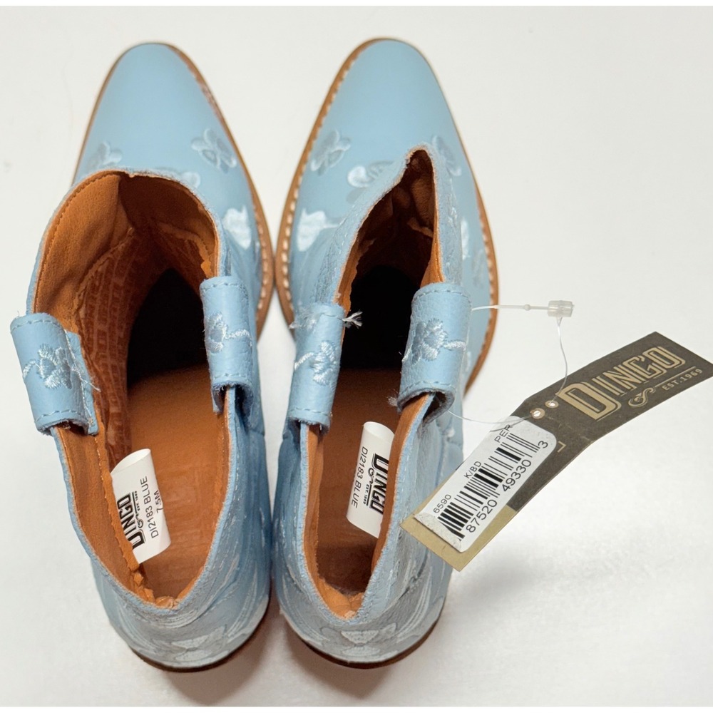 Dingo Bluebell Light Blue Floral Embroidered Leather Western Boots DI2183 7.5M - Picture 5 of 6